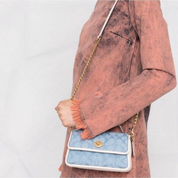 RETAIL Coach Denim Quilted Top Handle Bag- Light Chambray (Acid Wash Denim) - Picture 7 of 15